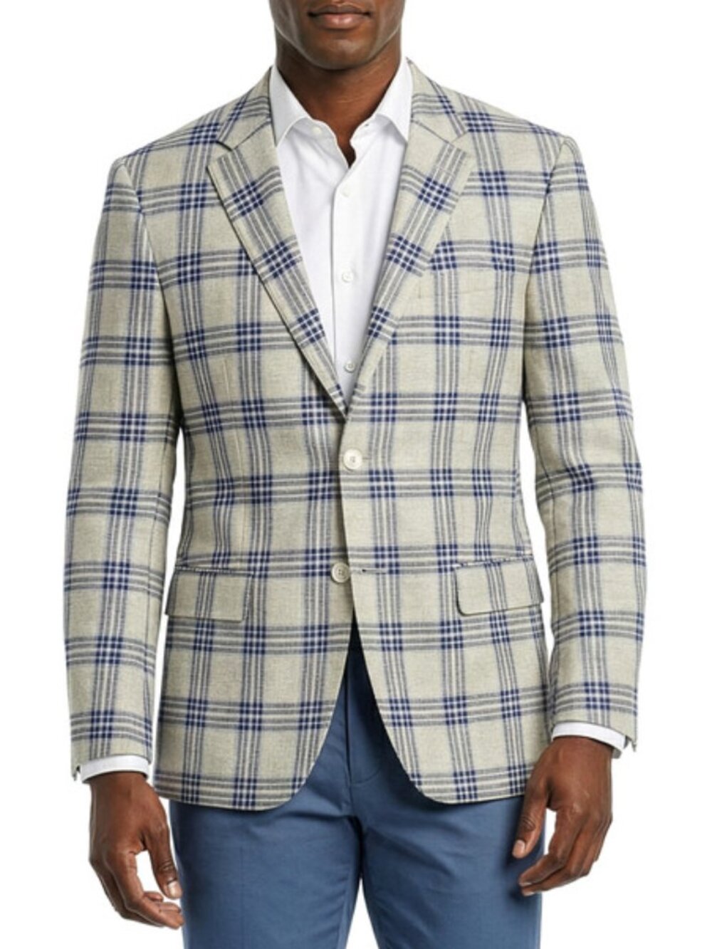 Grey/Navy Textured Glen Plaid Notch Lapel Modern Fit Men's Jacket